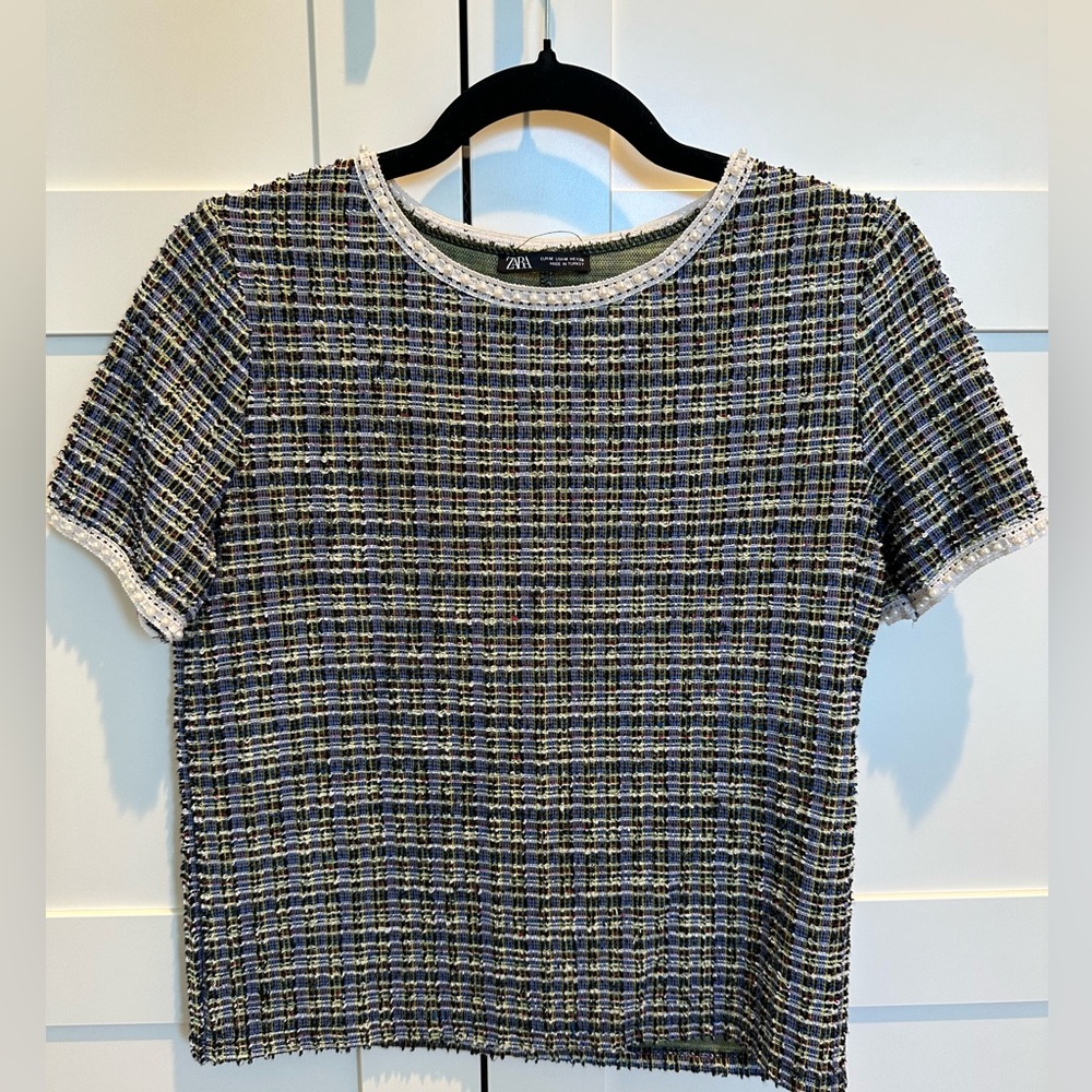 Zara tweed top with pearl trim accents - size Medium